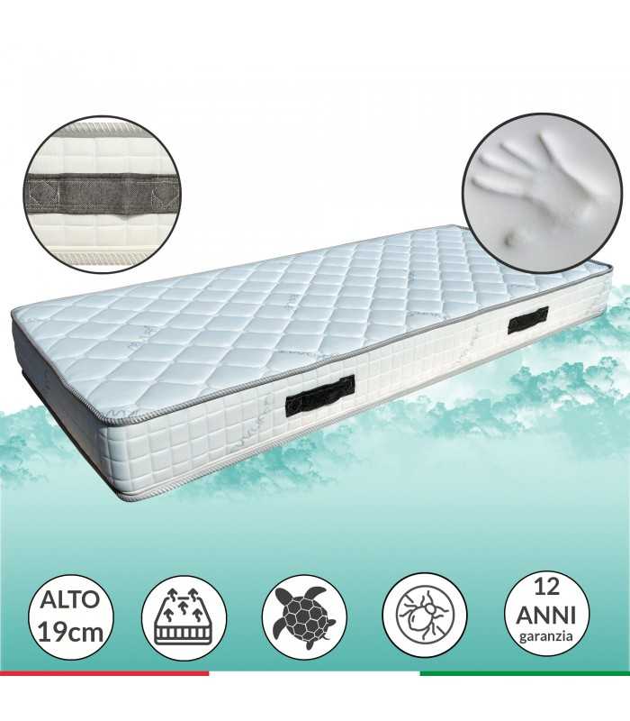 Materasso ecologico OCEAN H19 cm interno onda 7 zone, 3 cm Memory, ECO FRIENDLY, tessuto riciclato certificato. DETRAIBILE