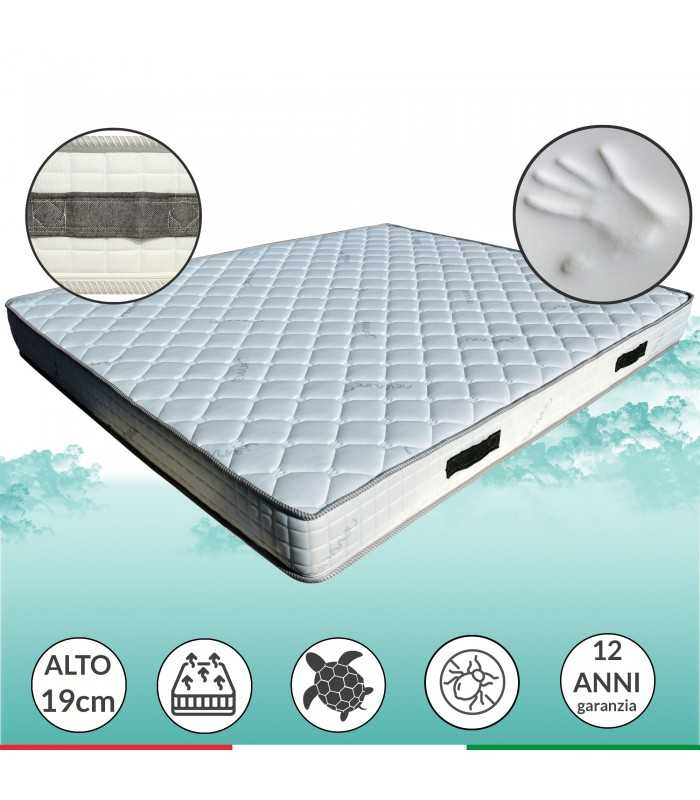 Materasso ecologico OCEAN H19 cm interno onda 7 zone, 3 cm Memory, ECO FRIENDLY, tessuto riciclato certificato. DETRAIBILE